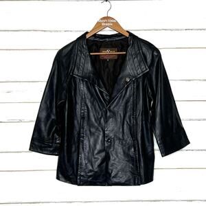 Vogue Virile Leather Blazer Style Jacket Black Size Small